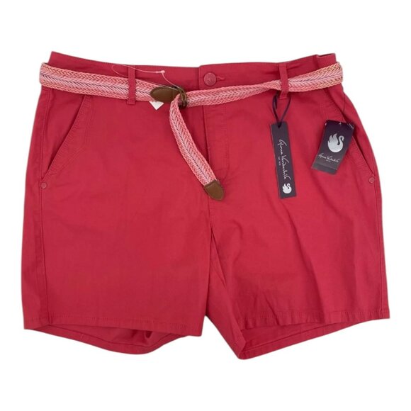 Gloria Vanderbilt Women's Red Shorts Cotton Stretch Bermuda With Belt Size 12 - Picture 1 of 6